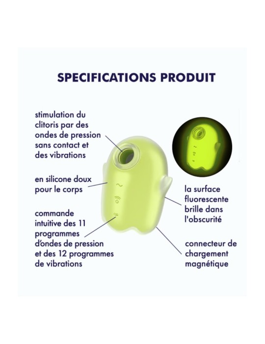 Stimulateur de clitoris fluorescent vibration et air pulsé USB vert Glowing Ghost Satisfyer - CC597852