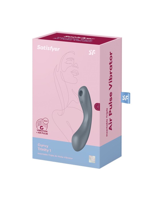 2 en 1 Stimulateur clitoridien air pulsé et vibromasseur point G Curvy Trinity 1 Gris Satisfyer - CC597819