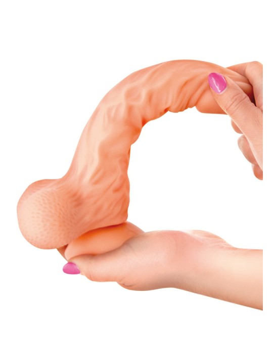 Gode réaliste veiné ventouse va-et-vient prépuce testicules billes mouvantes 20 cm - CC514106