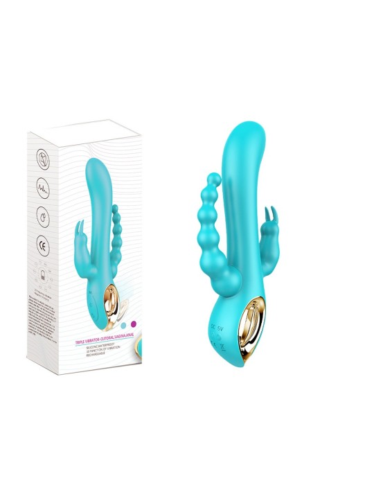 Vibromasseur rabbit  bleu  avec chapelet vibrant - TOZ-024BLU