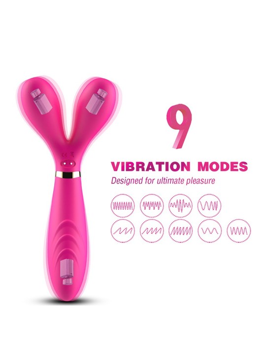 Vibromasseur Wand  rose en forme de Y avec 3 moteurs - USK-W04PNK