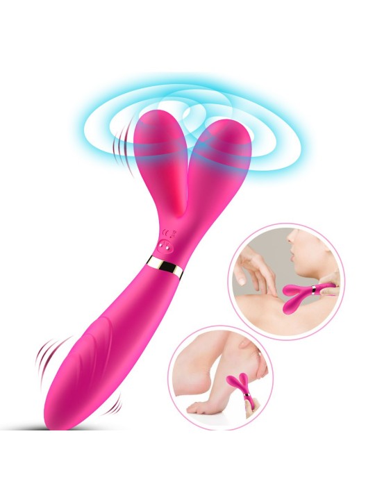 Vibromasseur Wand  rose en forme de Y avec 3 moteurs - USK-W04PNK